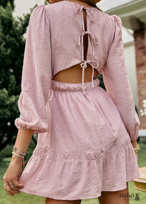 Boho Lace up Pink Mini Dress Mia